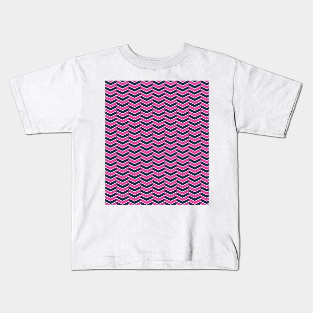 Hot Pink, Navy Blue, and White Chevron Arrow Pattern Kids T-Shirt by squeakyricardo